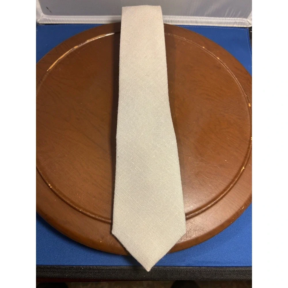 Liely Dacha Men's Gray Poly Linen Blend Tie Solid Necktie Vintage‎